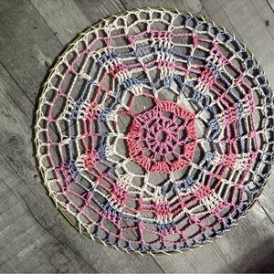 Handcrafted Pink and Blue Crochet Doily